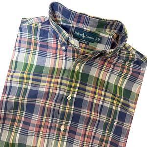 Ralph Lauren Classic Fit Plaid Button Down Shirt Mens 2XB Blue Green Casual Pony